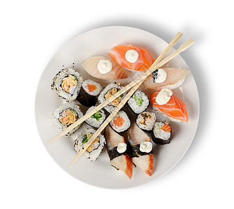 寿司和卷午餐熟鱼晚餐食物文化制品饮食筷子竹子海鲜图片