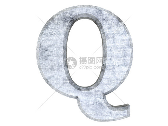 字母Q打印渲染合金计算机反射打字稿白色拉丝灰色金属图片