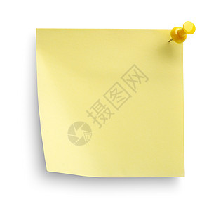 孤立的黄色笔记本图钉不干胶讯息床单对象空白影棚公告办公用品背景图片