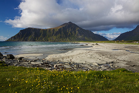 洛福顿海滩山峰山脉悬崖峡湾旅游风景胜地全景图片