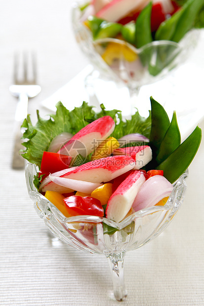 螃蟹加胡椒和生菜沙拉生物矿物橙子敷料市场午餐美食小菜食物色彩图片