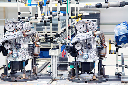 汽车发动机制造厂引擎工程托盘机械原型力量机器输送带植物长椅图片