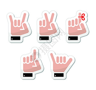 手部矢量手势 信号和标志 — 胜利 摇滚 点标签图片