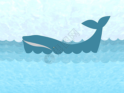 飞行的鲸鱼海洋中的鲸鱼卡通片哺乳动物插图蓝色波浪背景