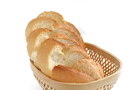 篮中切片面包早餐营养食物食品小吃棕色服务碳水绝缘白色图片