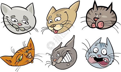 卡通滑稽猫头套团体卡通片插图绘画伴侣虎斑快乐猫咪条纹人物图片