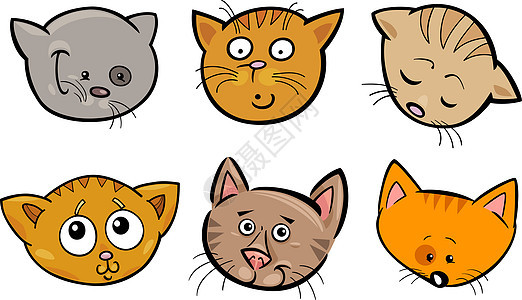 卡通滑稽猫头套宠物猫科小猫绘画哺乳动物伴侣吉祥物漫画快乐插图图片