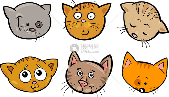 卡通滑稽猫头套宠物猫科小猫绘画哺乳动物伴侣吉祥物漫画快乐插图图片