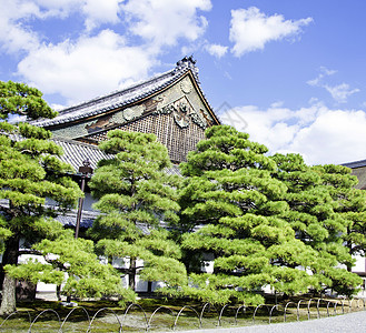 日本京都Nijo城堡传统地标入口天空将军蓝色岩石木头公园寺庙图片