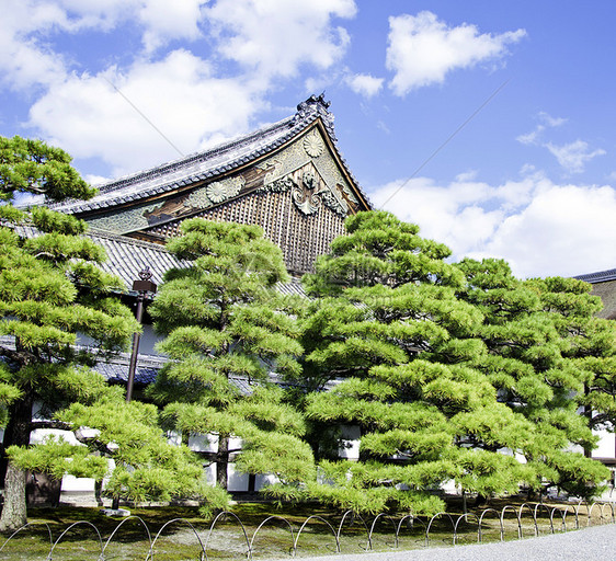 日本京都Nijo城堡传统地标入口天空将军蓝色岩石木头公园寺庙图片