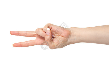 女性手剪刀手手势白色信号剪刀女士数字女孩展示手腕手臂皮肤图片