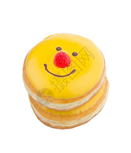 甜甜圈 背景上有趣的甜甜圈脸眼睛面包育肥食物甜点鼻子派对帽子早餐糕点图片