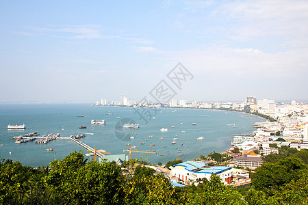 泰国巴塔亚市鸟眼观海滩房屋假期旅游全景旅行街道码头城市热带图片