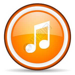 白色背景上的橙色圆形图标Name商业手机旋律歌曲玩家笔记立体声钥匙音乐会电话图片