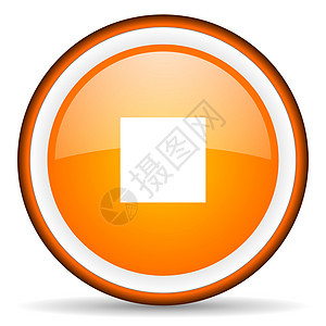 在白背景上停止橙色光滑圆图标音乐播放器互联网电话音乐手机读者喷射录音机圆圈橙子图片