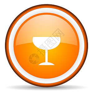 白色背景上的玻璃橙色圆圆图标网站店铺互联网电话餐厅按钮酒精藤蔓圆圈网络图片