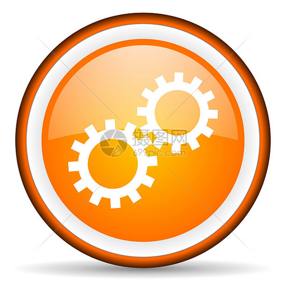 白色背景上的橙色圆形图标齿轮公司力量作坊按钮技术手机商业链轮圆圈图片