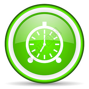 白色背景上的绿色亮色提醒闹钟绿光图标图片