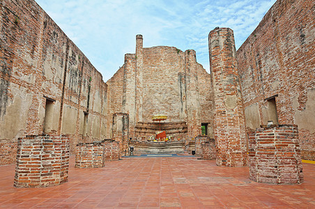 废旧寺庙用砖建旅行佛教徒遗产雕像废墟古董雕塑佛塔纪念碑历史性图片