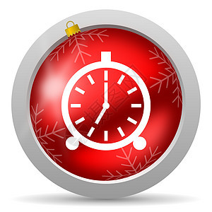 白色背景上的红色时钟红色闪亮的圣诞节图标图片