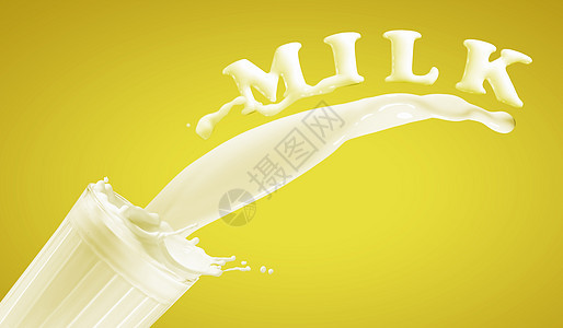 玻璃中的新鲜牛奶行动液体养分杯子奶油食物乳白色饮料奶牛飞溅图片
