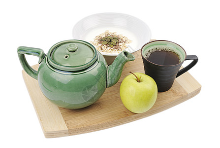 清晨一顿饭一杯茶牛奶谷物维生素饮食茶壶活力唤醒水果食物图片