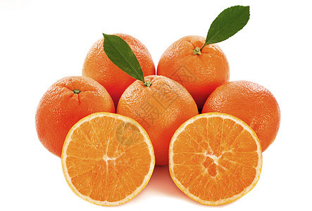 橙色橘子团体水果叶子工作室横截面食物图片
