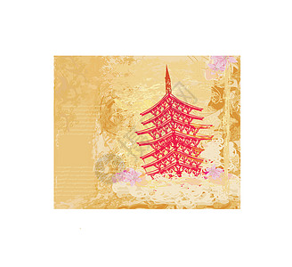 中国抽象的中国地貌旗帜樱花宝塔文化天空插图寺庙植物花朵建筑图片