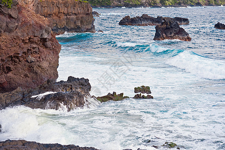 夏威夷火山海岸毛伊岛岩石冲浪风景波浪景观海岸线群岛火山图片