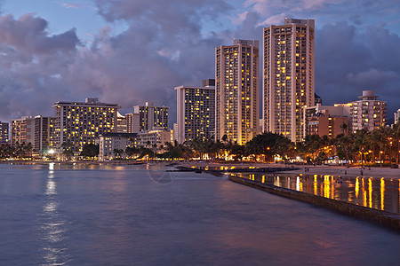 Oahu岛夏威夷Waikiki海滩 城市景色日落旅游酒店目的地特色沿海景观度假村图片