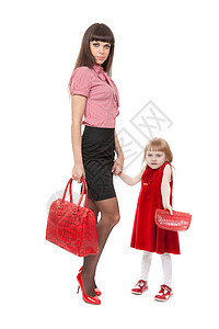 穿红鞋的时装妈妈和有美人的小女儿图片
