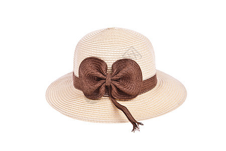 白色背景的带丝带被孤立的棕色草帽阴影女性帽子奶油女性化稻草图片