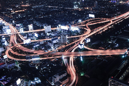 市风夜和交通车照明 曼谷鸟眼观天际城市生活建筑夜景高密度城市财产天空外观图片