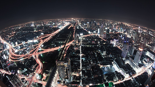 市景之夜 曼谷鸟眼观外观建筑学摘要天空街道高密度交通城市生活鸟瞰图结构图片