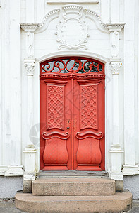 旧门古董乡村框架建筑出口风化入口红色建筑学街道图片