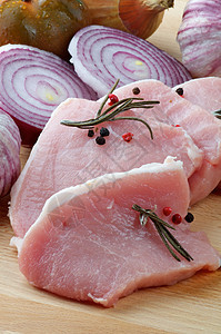 切面安排鱼片美食家美味胡椒子猪肉营养砧板生猪肉洋葱香料背景图片