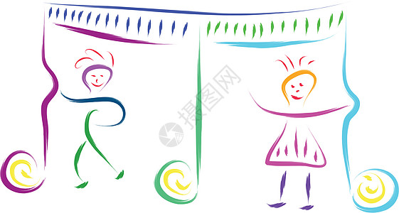 音乐儿童草图孩子们刷子玩伴女性插图幼儿园笔记旋律教育图片