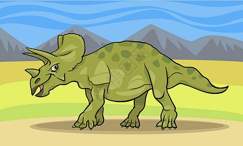 三角龙恐龙的漫画插图怪物尾巴卡通片绘画食草历史侏罗纪荒野剪贴牛角图片