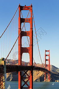 金门大桥的著名景象纪念碑电缆运输地标金属爬坡堡垒红色吸引力旅行图片
