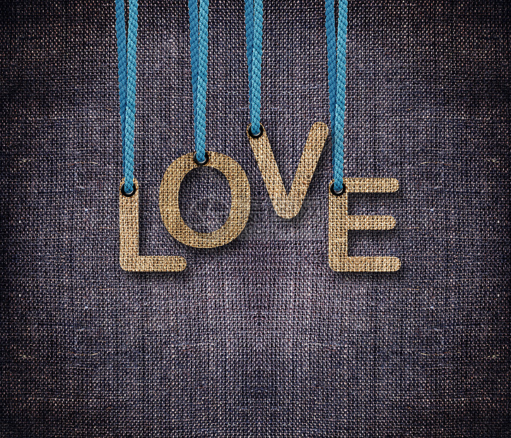 爱创造力绳索织物字体英语概念麻布广告蓝色金属图片
