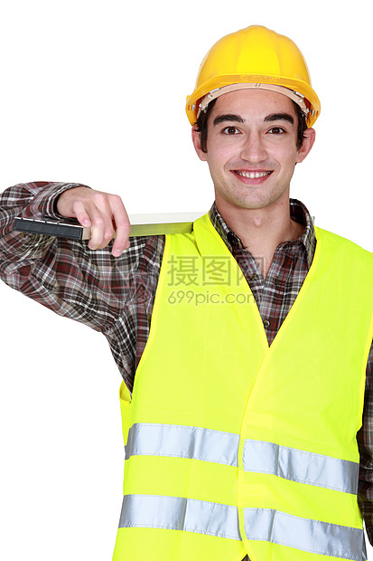 搬运重型木板的建筑工人黄色衣服衬衫零售商务人士士贸易工作白色工人格子图片