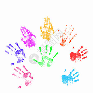 人手的彩色指纹手印身份个性创造力邮票绘画墨水工艺童年蓝色图片