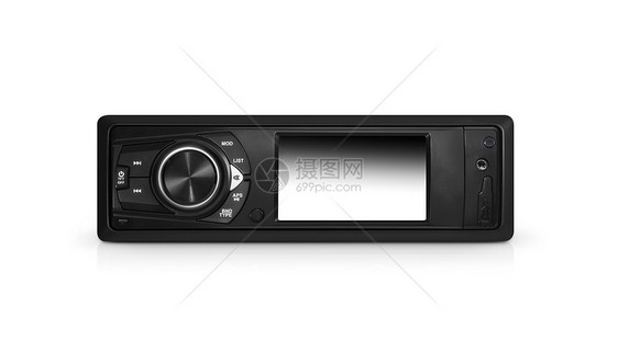 孤立现代汽车音频系统剪裁音响白色玩家收音机电子音乐光盘电气立体声图片