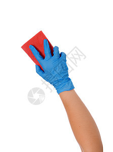 带海绵的蓝色清洁手套图片