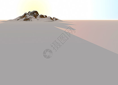 远距离落岩山的雪地景观背景图片