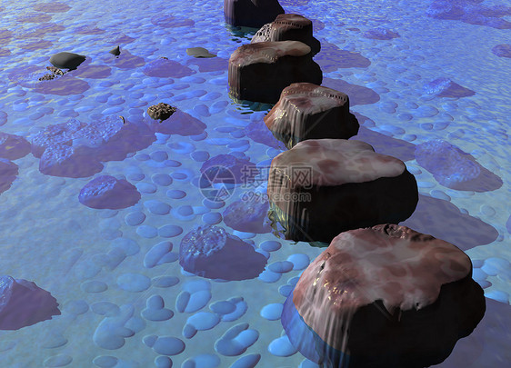 蓝大洋河景象中的踏脚石小路脚步海洋鹅卵石旅行大理石美丽冥想进步岩石图片