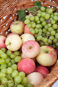 苹果和葡萄柳条饮食甜点篮子团体收成静物水果营养坡度图片