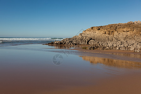 西班牙坎塔布里亚 莱恩克雷斯 巴尔迪埃雷纳斯海滩波浪岩石留置旅行旅游阳光国家太阳储备海洋图片