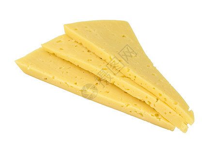 在白色背景上被孤立的奶酪片块三角形早餐小吃食品产品烹饪磨碎黄色奶制品熟食图片