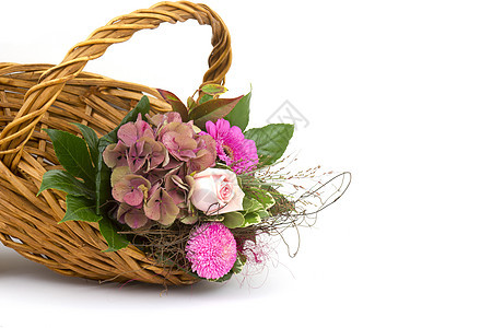 在篮子中的花朵花瓣妈妈玫瑰植物群雏菊叶子妈妈们订婚菊花绣球花图片